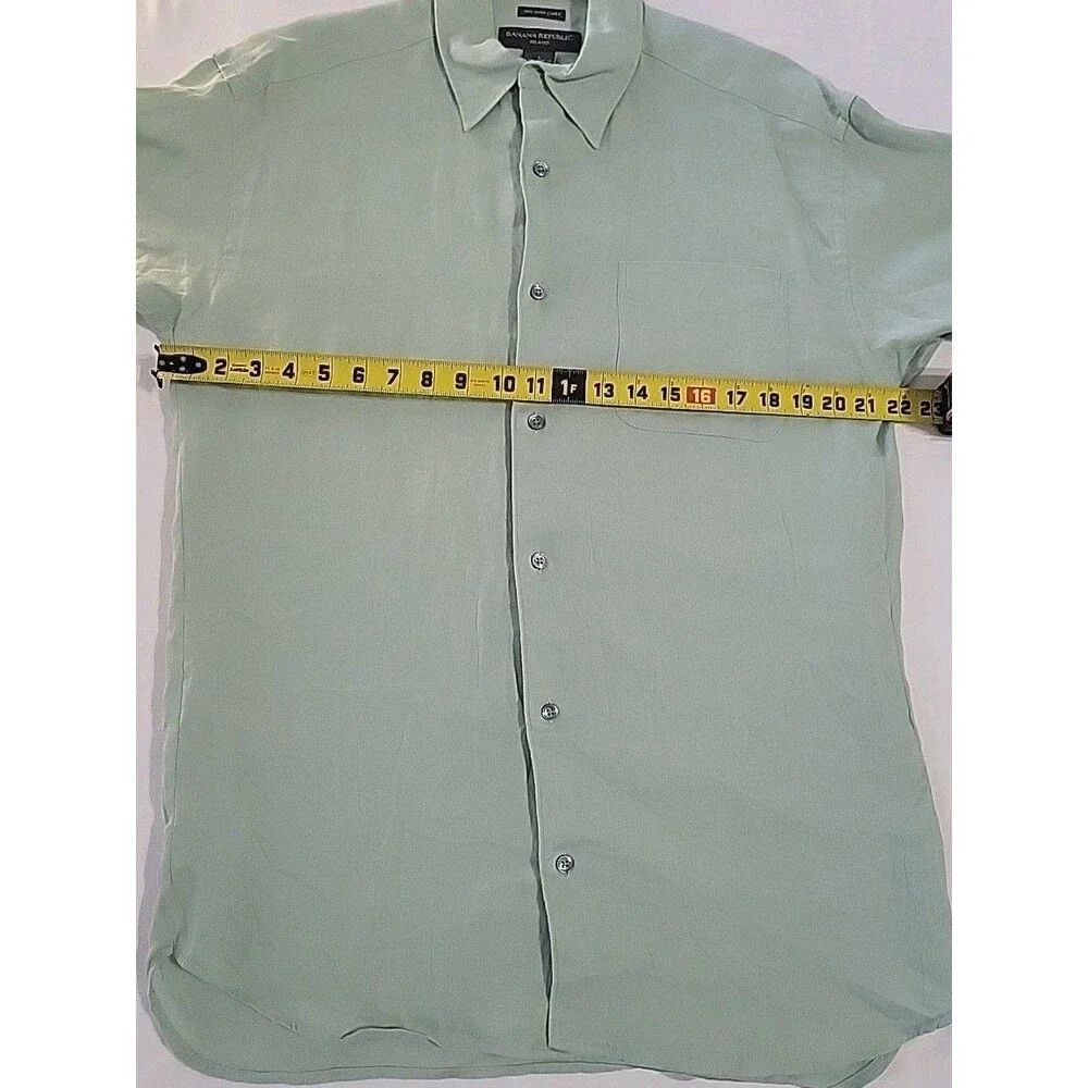 Banana Republic 100% Irish Linen Shirt Mens Large Green Short Sleeve Lagenlook